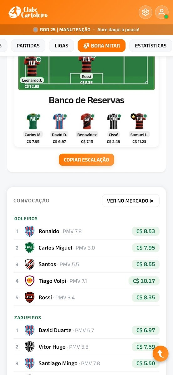 Seleções prontas do Clube Cartoleiro